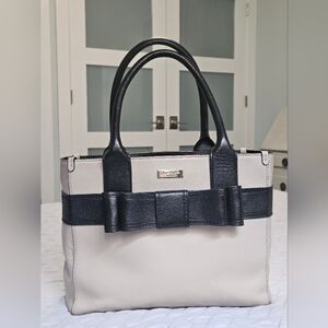 Kate Spade Classic Two-Tone Leather Bow Tote Bag Black & Tan